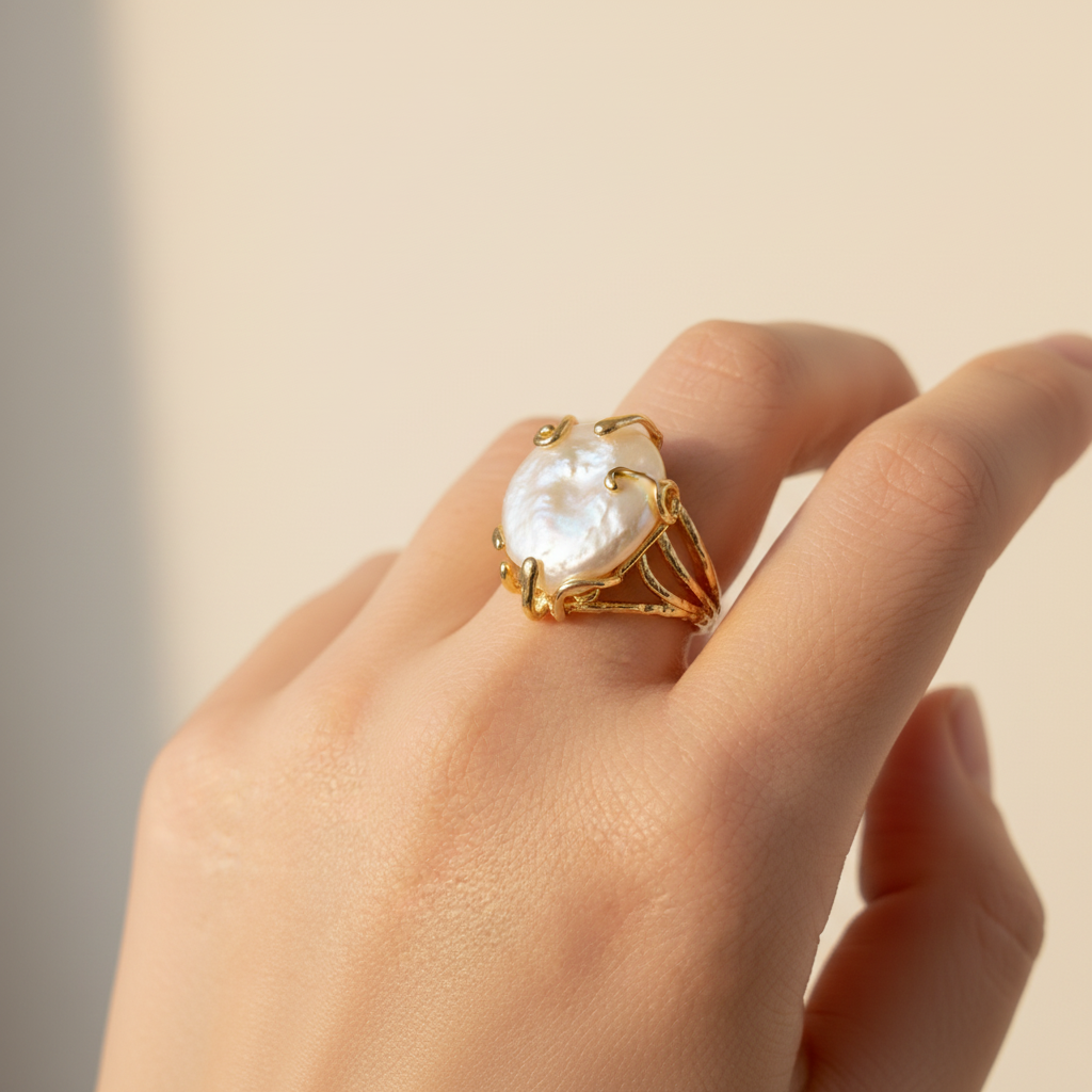 Organic Baroque Pearl Statement Ring