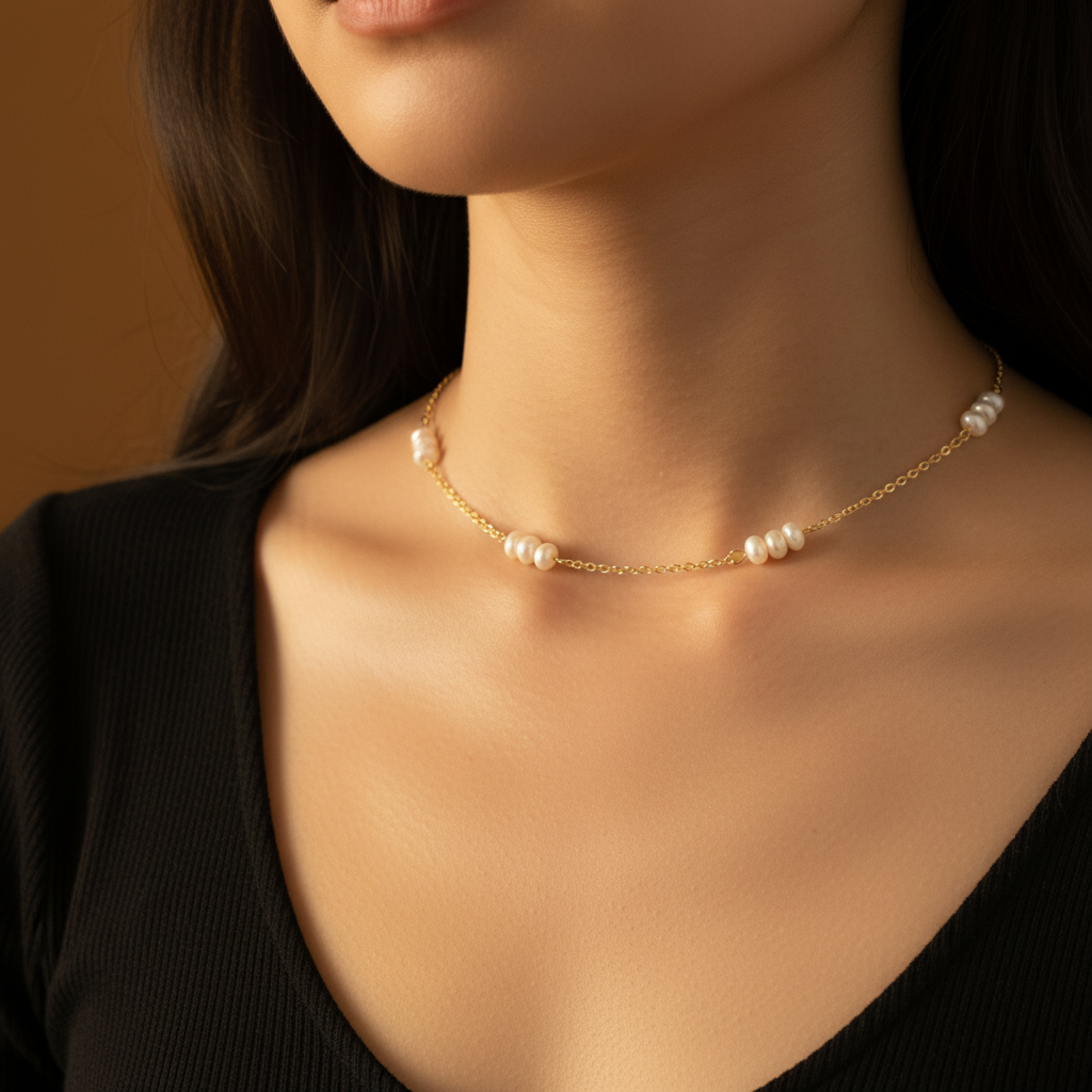 Floating Pearl Station Necklace