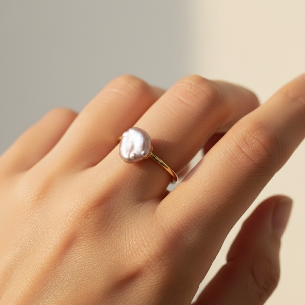 Rainbow Baroque Pearl Thin Ring