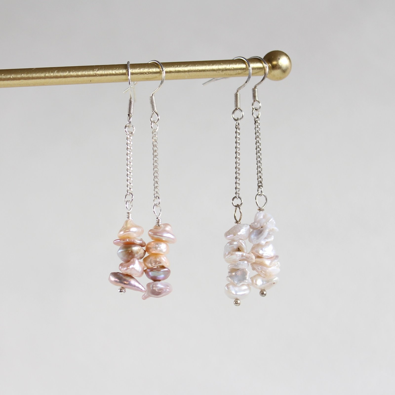 Keshi Pearl Dangle Earrings Sterling Silver