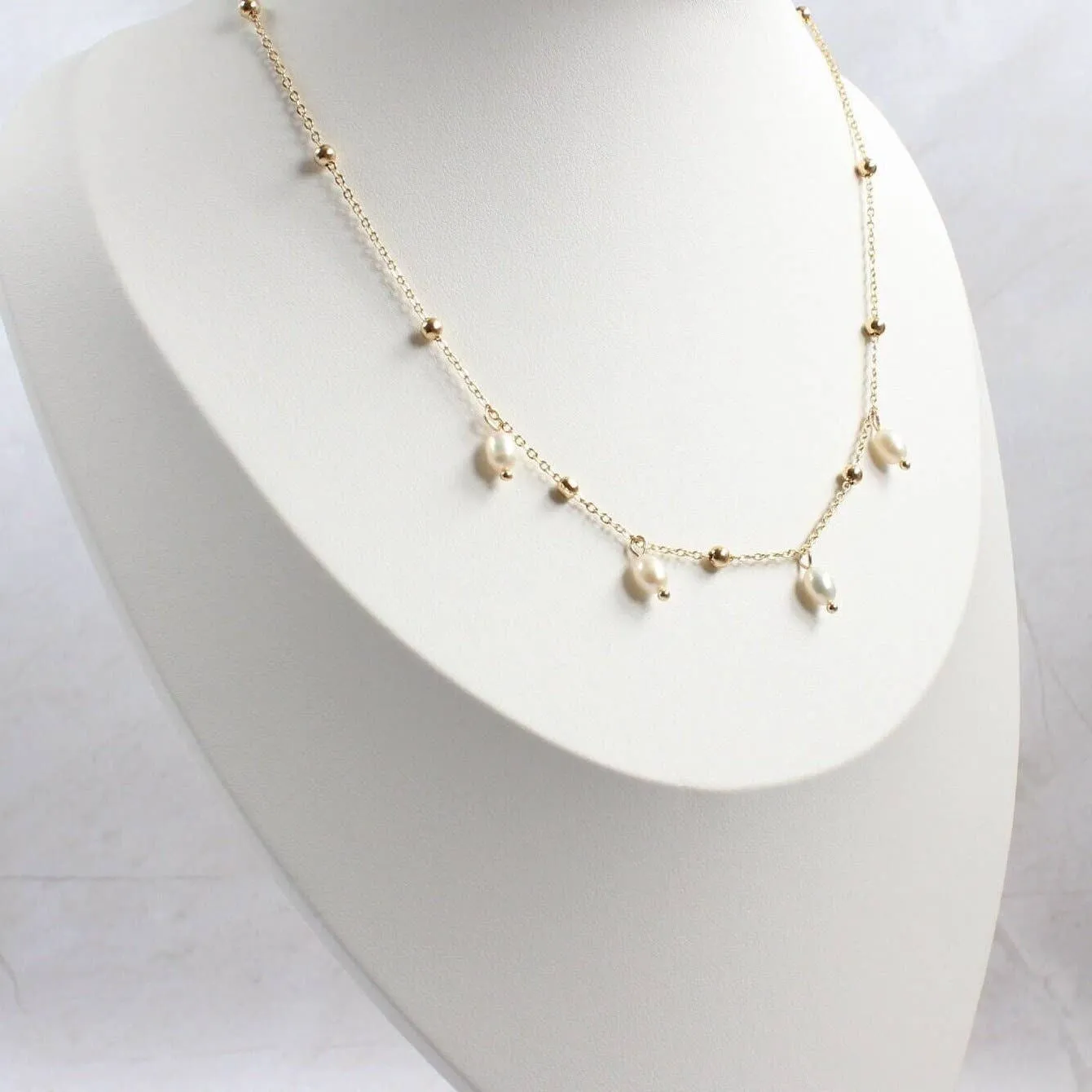 Raindrop Pearl Station Necklace