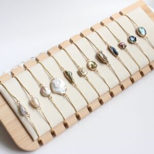 Gold Dipped Freshwater Baroque Pearl Chain Bracelet Set